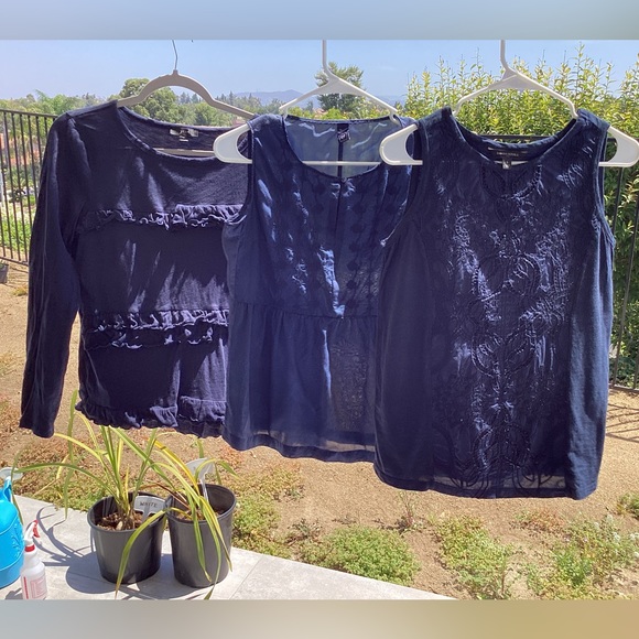 3 Navy blue Cotton Tops together for 1 price. - Picture 1 of 8